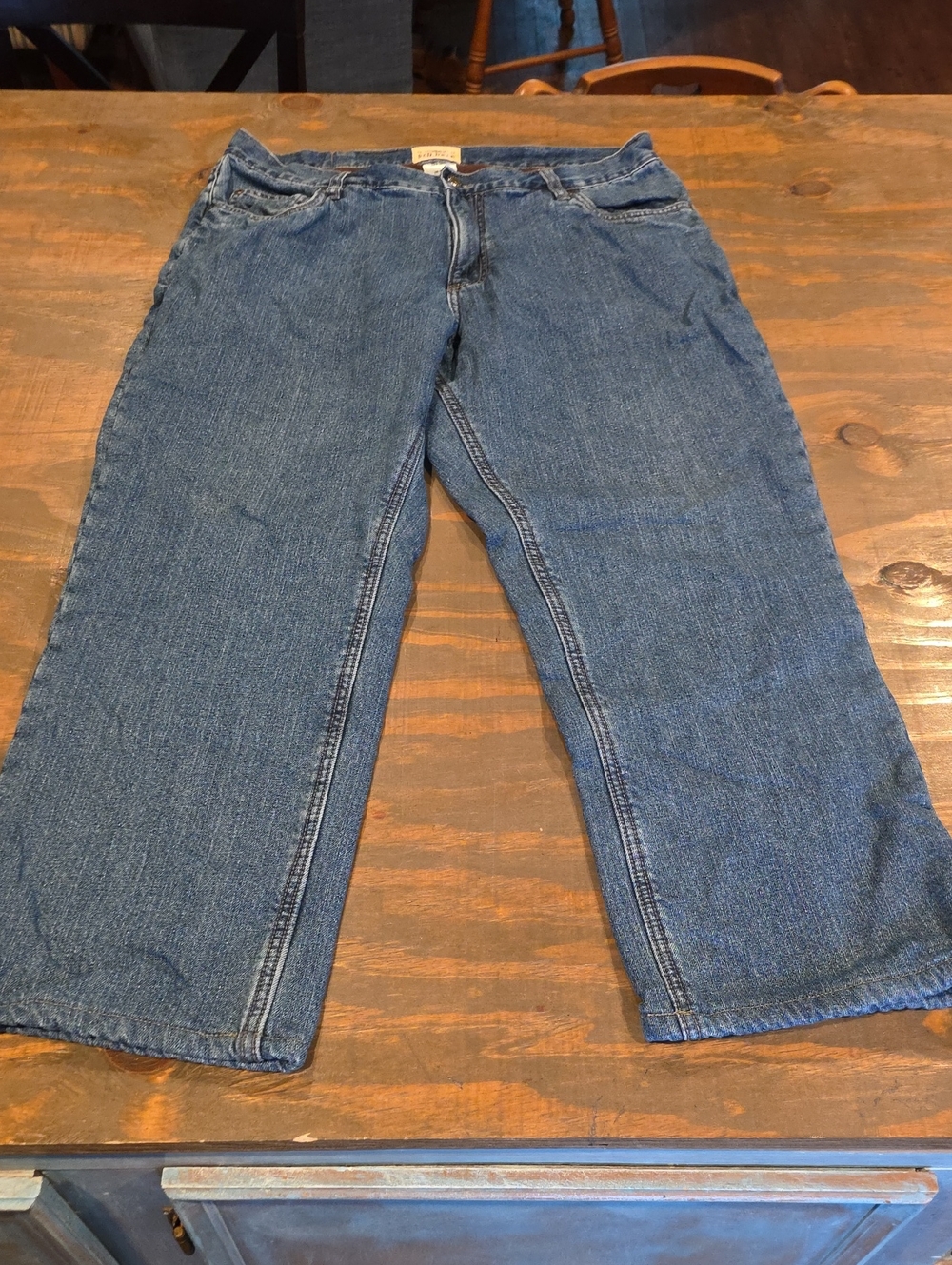 Relaxed Fit Men's Jeans in Blue Wash Fleece Lined